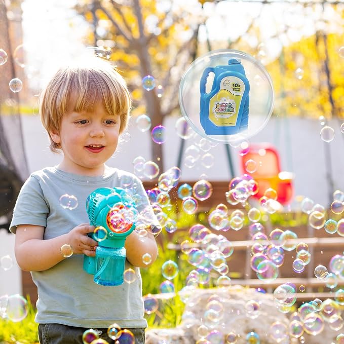 The Dreidel Company Ready Bubble Solution Refill for Toys, Up to 2.5 Gallon, Non-Toxic Large 32oz Ready Liquid for Bubble Machine, Guns, Wands, Lawn Mower Toy (6-Pack)