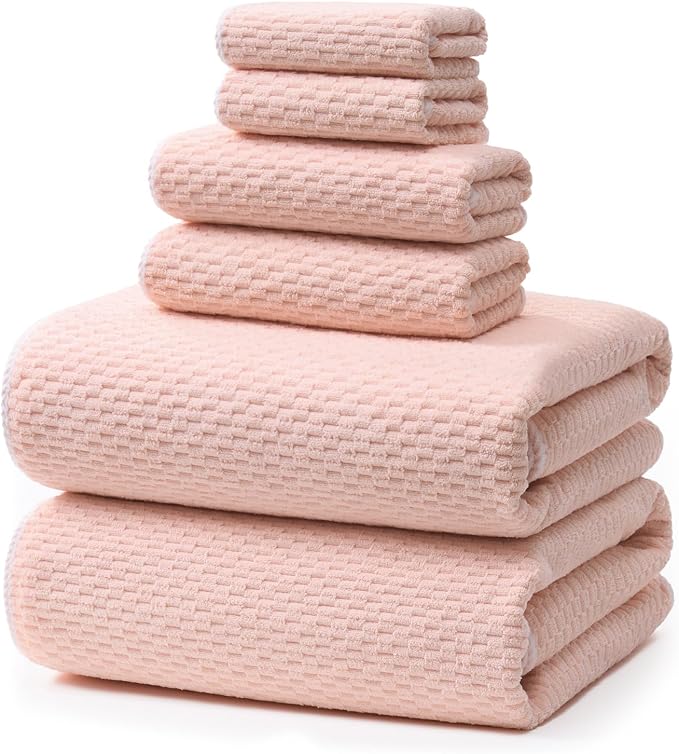 ecolook Microfiber Towel Set of 6, Pink | Ultra-Soft, Oversized, Absorbent & Quick-Drying | 2 Bath Sheets, 2 Hand, 2 Washcloths