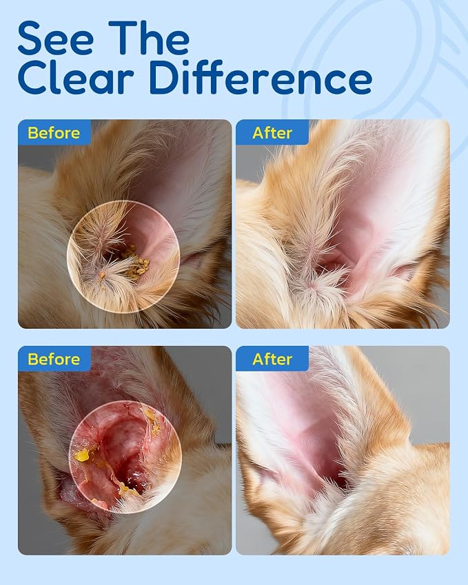Ear Cleaner for Dogs & Cats - Gentle Ear Cleaning Solution with Natural Non-Irritating Formula for Sensitive Ear Care, Removes Built-up Wax, Discharge, Dirt & Debris - 8 OZ