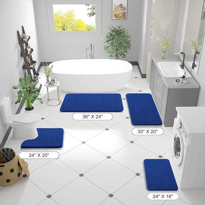 OLANLY Bathroom Runner Rugs 70x24, Soft Absorbent Chenille Bath Rugs, Rubber Backing Quick Dry, Machine Washable Long Bath Mats for Bathroom Floor, Tub and Shower, Home Decor Accessories, Royal Blue