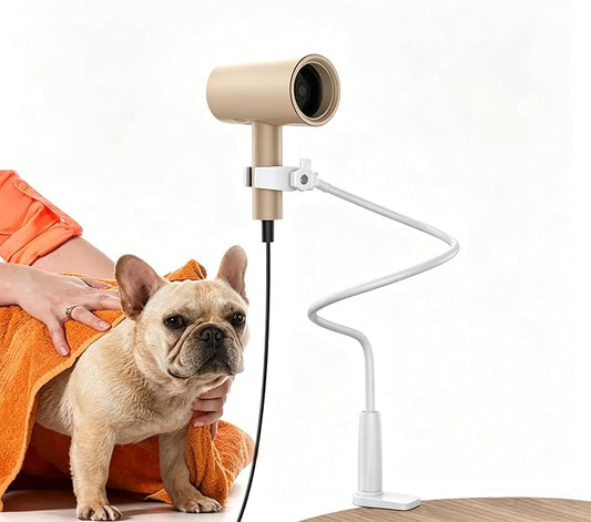 Dog Hair Dryer Stand Holder - Adjustable 31.5" Heavy Duty Blow Dryer Mount, Hands Free Pet Grooming Tool for Dogs with Secure Clamp, Fits Most Hair Dryers (White)