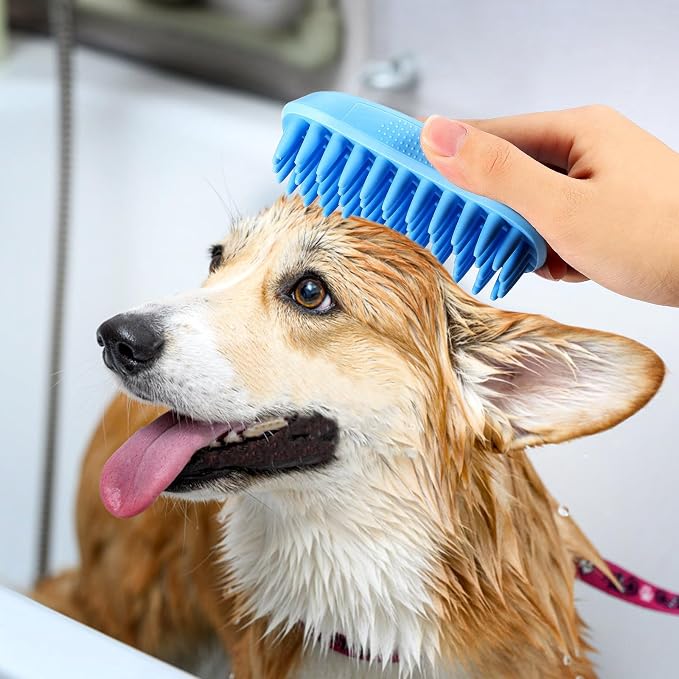 Happyyami Dog Bath Brush Tpe Dog Shampoo Brush for Bathing Washing with Non-Slip Grip Removes Loose Hair Pet Massage Scrubber for Cats Dogs Puppy Grooming 4.72 X 2.55 X 1.57 in