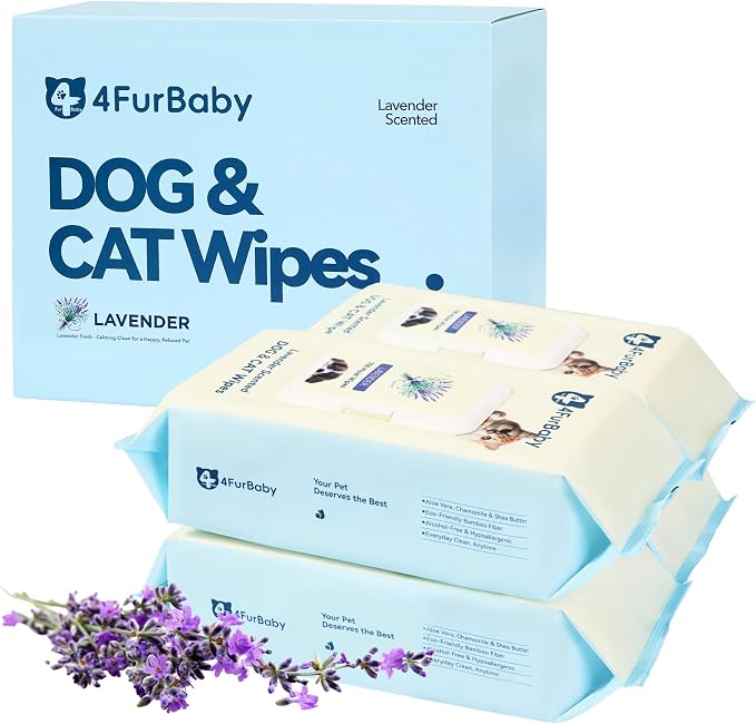 8" x 8" Dog Wipes for Paws and Butt, Lavender, 400 Count | Hypoallergenic and hydrating pet grooming wipes for dogs, cats, and daily care.