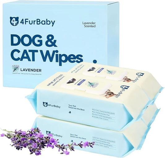 8" x 8" Dog Wipes for Paws and Butt, Lavender, 400 Count | Hypoallergenic and hydrating pet grooming wipes for dogs, cats, and daily care.