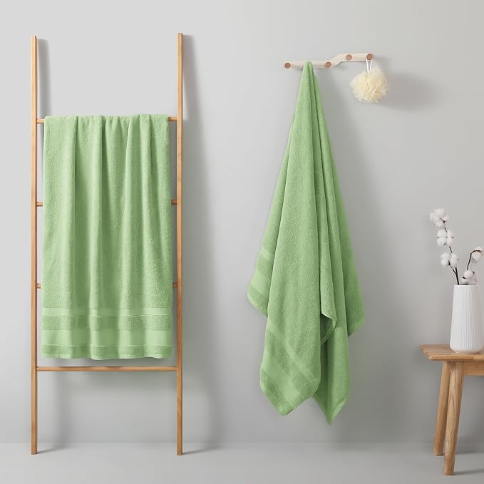 REDKISS 100% Cotton Bath Towels Set of 2, Extra Large Bath Sheets 35 X 70 Inches, Super Soft, Highly Absorbent & Quick Dry Shower Towels for Bathroom, Gym, Spa, Pool & Hotel, Green
