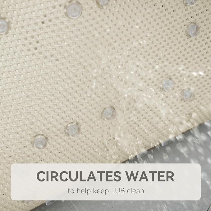 Bathtub Mat Non Slip, Soft Foam Bath Mat for Tub, Bathtub Mat with Drain Holes, Suction Cups Shower Mat (Ivory, 36''X17'')