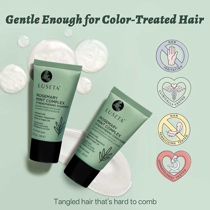 Luseta Rosemary Mint Tavel Shampoo and Conditioner Set Mini Size Strengthen and Nourish Thinning Hair Reduce Frizz for Women and Men 2 x 1.01oz