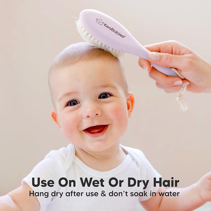 Wooden Baby Hair Brush for Toddler, Infant Cradle Cap (Thistle, Regular) | Soft Goat Bristles Brush for Newborn Girl, Boy Hair, Scalp, Styling, Gentle Grooming, Baby Comb, Baby Bath Essentials