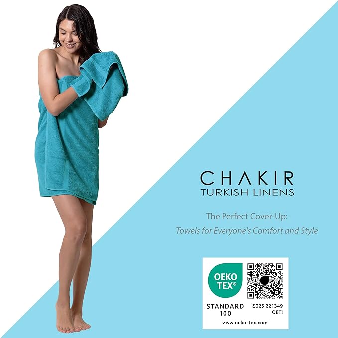 Chakir Turkish Linens Personalized 3 Piece Towel Set, 100% Cotton Luxury Turkish Towels for Bathroom, Soft Absorbent Towel Set with Bath Towel Hand Towel and Washcloth, Aqua