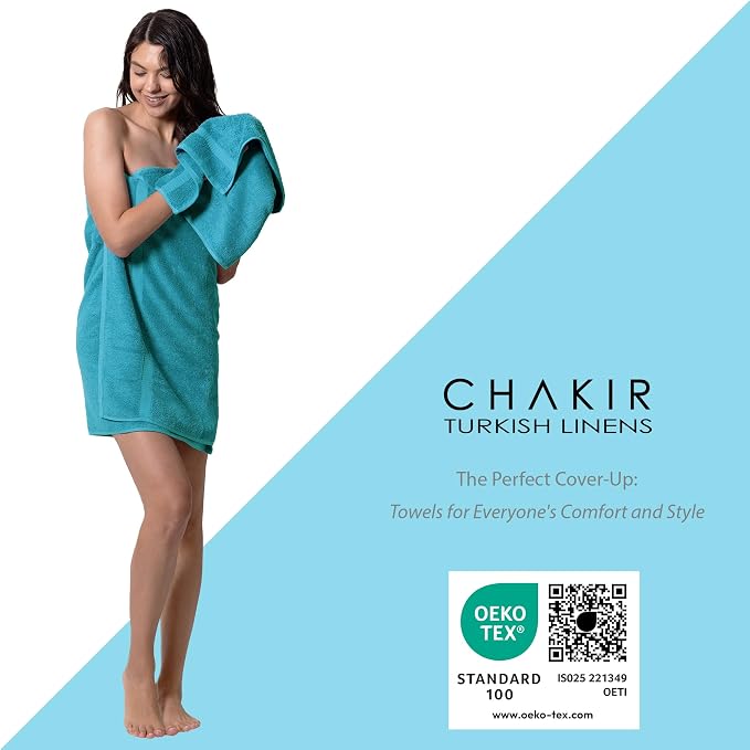 Chakir Turkish Linens 6 Piece Towels Set, 100% Cotton Luxury Turkish Towels for Bathroom, Soft Absorbent Bath Towel Set with 2 Bath Towels 2 Hand Towels 2 Washcloths, Aqua