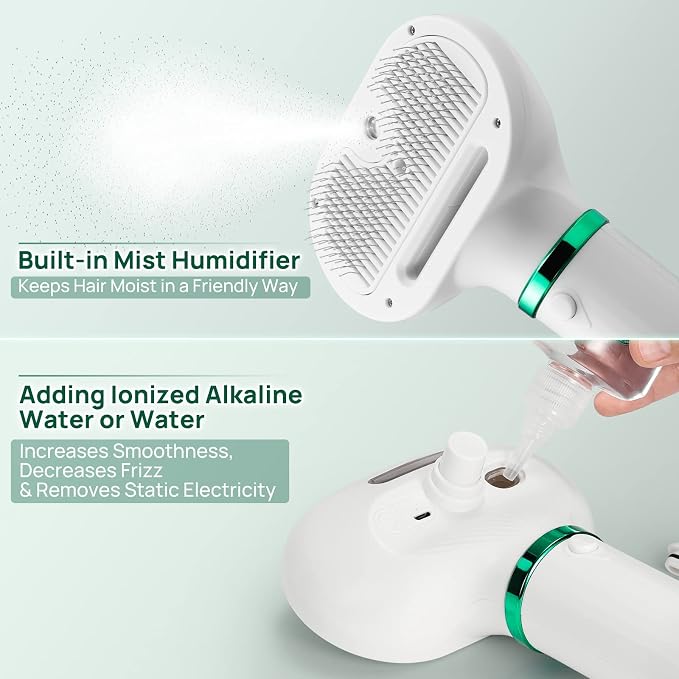 iPettie Pet Hair Dryer 2 Pro with Slicker Brush, Moisturize Dry Hair, 3 Heat Settings, Multifunctional Portable Handheld Pet Dryer, Dog Hair Dryer, Cat Dryer for Medium/Small Pet White