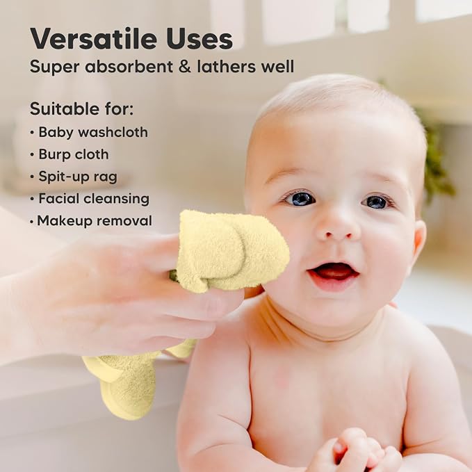 6-Pack Baby Washcloths, Soft Absorbent Washcloths for Face, Body (Sunshine) | Viscose from Bamboo Washcloths, Baby Towels, Newborn, Kids, Toddlers, Infant, Gentle on Sensitive Skin, 10x10, Reusable
