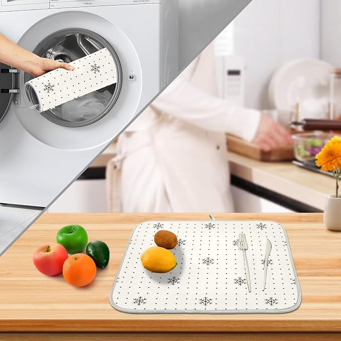 Snowflake Pattern Dish Drying Mat, Absorbent Drainer Mats for Kitchen Counter Coffee Maker 18"x16"