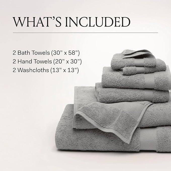 BOLL & BRANCH Plush Bath Towel Set - Walnut - 6 Piece - Includes 2 Bath Towels, 2 Hand Towels & 2 Washcloths - 100% Organic Cotton - Ultra Soft & Luxurious - Quick Absorbing