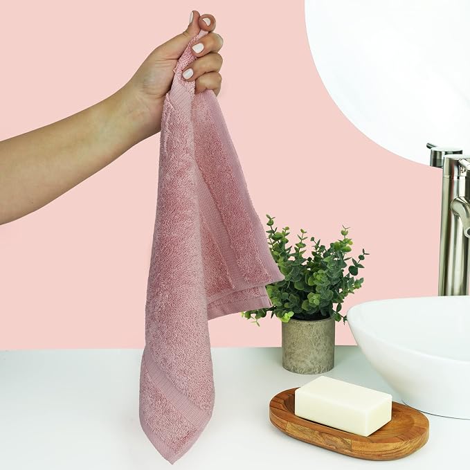 Chakir Turkish Linens 4 Piece Washcloth Set, 100% Cotton Luxury Turkish Washcloths for Bathroom, Soft Absorbent Washcloths, 13 x 13 Inches, Pink