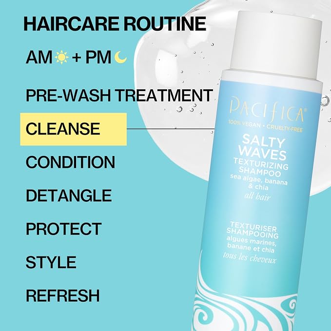 Pacifica Salty Waves Texturizing Shampoo & Conditioner Set – Beachy Waves Hair Care for Fine or Wavy Hair, Sea Salt & Banana for Volume & Texture, Sulfate Free Surf Hair Duo, 12 oz Each