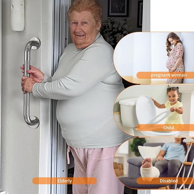 Anti Slip Shower Grab Bar 20 Inch, YuanDe Chrome Stainless Steel Bath Grab Bar, Knurled Bathroom Safety Rail, Shower Handrail Support, Handicap Elderly Balance Assist Handles