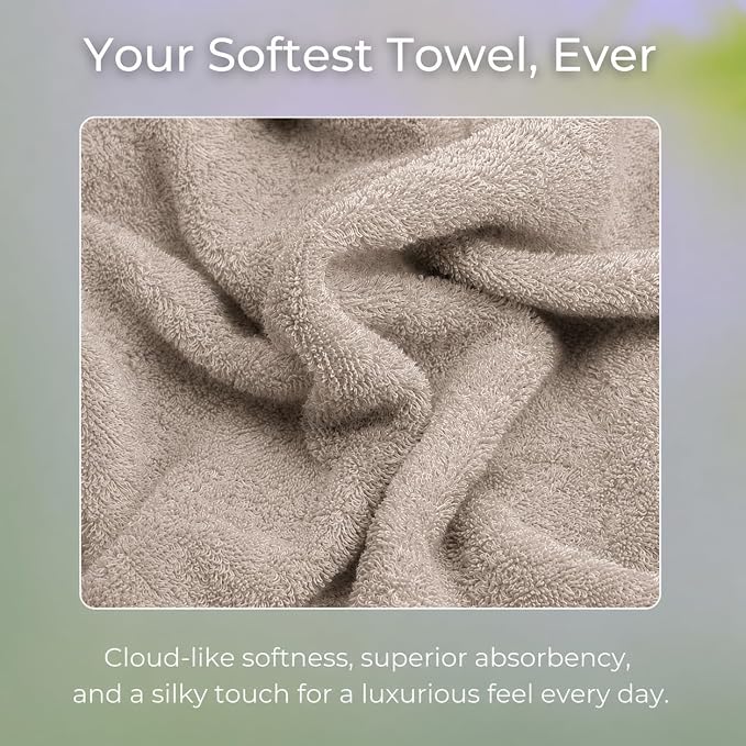 Viscose from Bamboo Bath Towels Set of 6 - Extra Plush 700 GSM Quick Dry Cotton Blend for Luxury Bathroom Comfort - Super Soft, Large, Absorbent - Dune