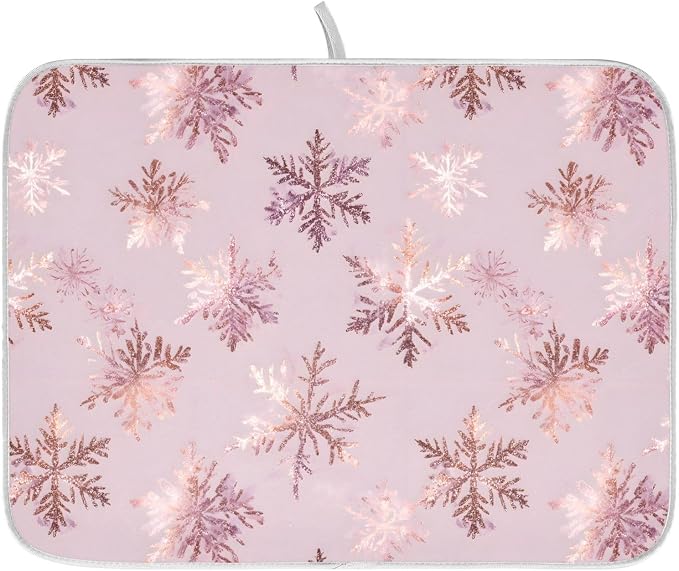 Rose Gold Snowflake Dish Drying Mat, Absorbent Drainer Mats for Kitchen Counter Coffee Maker 24"x18"