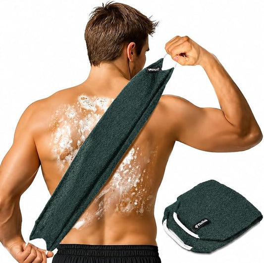 Yiclick Exfoliating Washcloth Towel with Handle, Back Scrubber for Shower, Exfoliating Body Scrubber Exfoliator, Japanese Wash Cloth for Body Scrub, Bath Sponge Loofah Luffa Washer Exfoliator
