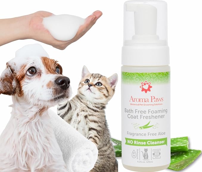 Bath Free Foaming Cleanser for Dogs - No Rinse Deodorizing Foam - Waterless Bath - Clean in Between Baths, Ingredients, 4.25 oz. (Fragrance Free Aloe- Feline Friendly)