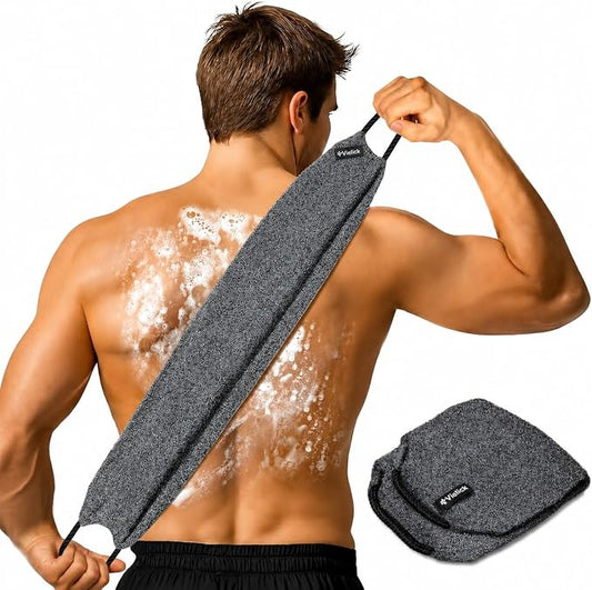 Yiclick Exfoliating Washcloth Towel with Handle, Back Scrubber for Shower, Exfoliating Body Scrubber Exfoliator, Japanese Wash Cloth for Body Scrub, Bath Sponge Loofah Luffa Washer Exfoliator