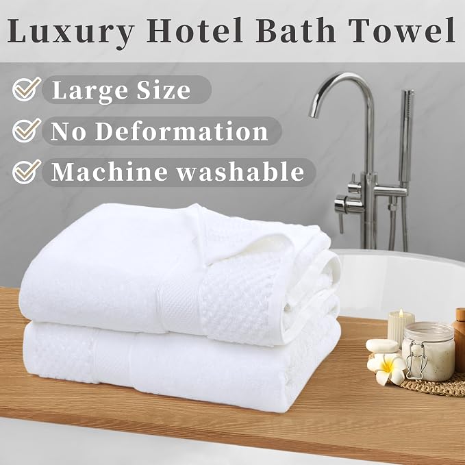 Luxury White Bath Towel for Bathroom, Set of 2, Large 31"x62" - 100% Cotton | Thick 580GSM | Quick Dry | Soft | Absorbent, Hotel Grade Towels for Shower, Bath Sheet Set for Guest, Spa & Sauna, White