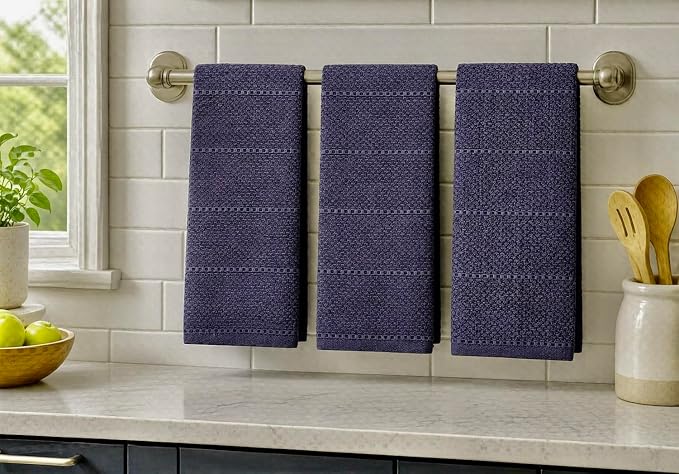 Serafina Home Eggplant Purple Kitchen Hand Dish Towels: Oversized 28" x 18", 100% Cotton Cloth Soft Cleaning Drying Absorbent Textured Design, Set of 3 Multipurpose for Everyday Use