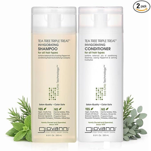 GIOVANNI Tea Tree Triple Treat Invigorating Shampoo & Conditioner Set, 8.5 oz Each