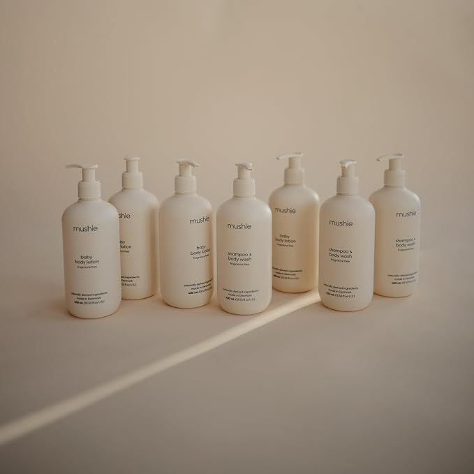 mushie Baby Shampoo & Body Wash | Gentle Formula for Delicate Skin | Certified Organic | Made in Denmark, 13.53 fl oz (Fragrance Free)