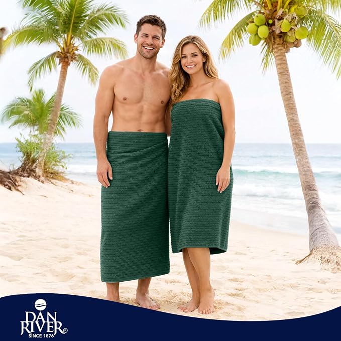 DAN RIVER Pack of 2 Bath Sheet 35x70 Inches, Ribbed Oversized Bath Towels Extra Large, Organic Cotton Towels for Bathroom - Hunter Green