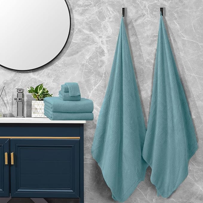 Turquoise Bath Towels Set of 4, Oversized Towels Large 35x70 Inch Shower Bathroom Towels Highly Absorbent Quick Dry Towel Textured Soft Bath Sheet Towels Set for Bathroom Hotel SPA Fitness Camping