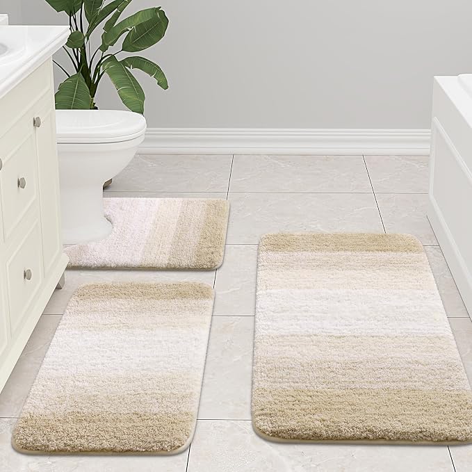 Arotive Microfiber Bathroom Rugs, Shaggy Soft and Absorbent Bath Rug, Thick Plush Machine Washable Dry Bath Mats for Bathroom, Tub and Shower, 40x24, Light Beige, Rectangular