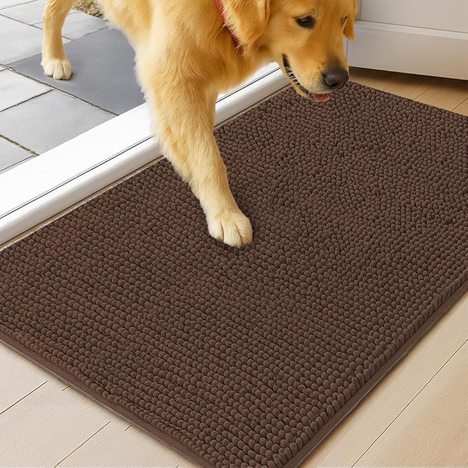 MUDGUARD MAT® Dog Door Mat for Muddy Paws, Super Absorbent Microfiber, Non-Slip Indoor Mat, Quick-Dry Chenille Rug for Pets & Entryway, Machine Washable, Choco 24" x 60"