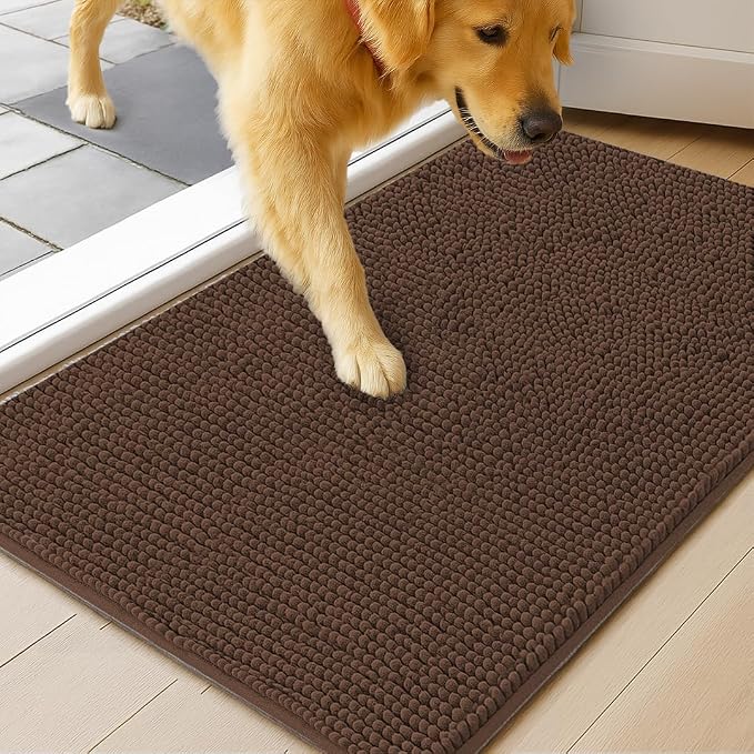 MUDGUARD MAT® Dog Door Mat for Muddy Paws, Super Absorbent Microfiber, Non-Slip Indoor Mat, Quick-Dry Chenille Rug for Pets & Entryway, Machine Washable, Choco 19" x 30"