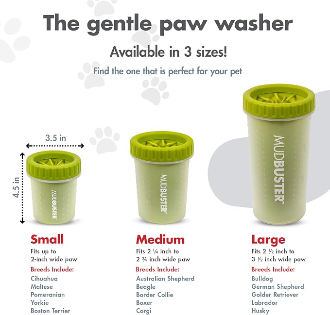 Dexas MudBuster Small Dog Paw Cleaner, Green, For Paws up to 2 inches Wide, Gentle Silicone Bristles for Quick, Easy Cleaning