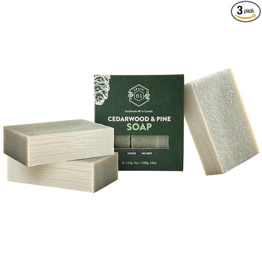 Crate 61 Organics, Handmade in Canada, Plant Based Cold Process Natural Bar Soap For Face And Body, With Premium Essential Oils, For Men And Women 3 Pack (Cedarwood Pine)