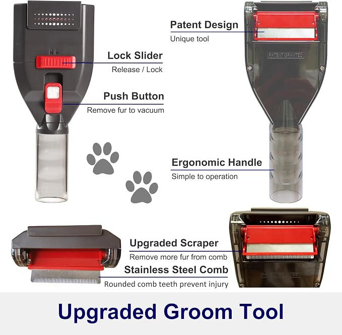Portek Dog Grooming Vacuum Attachment for 1" to 1 3/4" Vacuum Cleaners, Pet Hair Shedding Brush Tool Kit with Long Extension Hose and Adapter