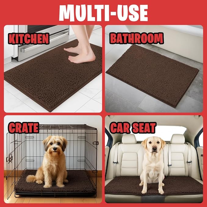 MUDGUARD MAT® Dog Door Mat for Muddy Paws, Super Absorbent Microfiber, Non-Slip Indoor Mat, Quick-Dry Chenille Rug for Pets & Entryway, Machine Washable, Choco 24" x 60"
