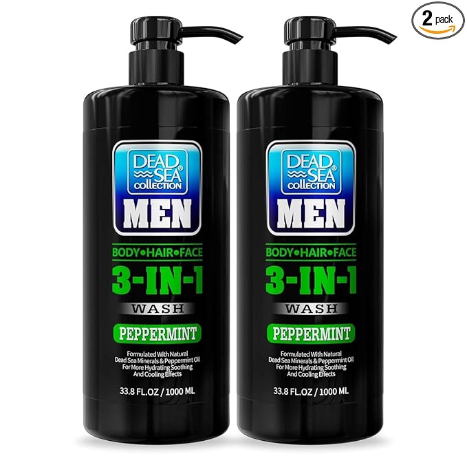 Dead Sea Collection Peppermint Men’s Body Wash – 3 in 1 Body Wash for Men for Hair, Face & Body – Moisturizing Shower Gel with Dead Sea Minerals – Pack of 2 (33.8 fl oz each)