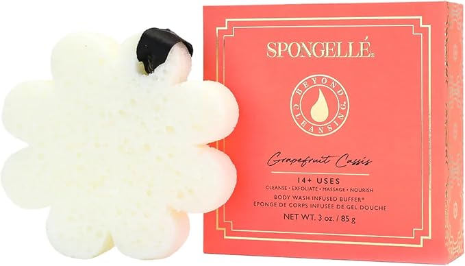 Spongellé Grapefruit Cassis Wild Flower Bath Sponge with Box for Mothers Day Gift | Built-in Body Wash & Body Scrubber, Shower Loofah Sponge for Women | 14+ uses