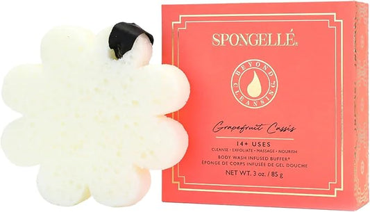 Spongellé Grapefruit Cassis Wild Flower Bath Sponge with Box for Mothers Day Gift | Built-in Body Wash & Body Scrubber, Shower Loofah Sponge for Women | 14+ uses