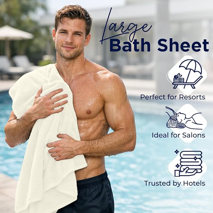 DAN RIVER 2 Pack Bath Sheets Extra Large 35x70, Large Bath Towels for Adults, XL Oversized Heavy Duty Towel Set, 600 GSM 100% Ring Spun Cotton, Soft Quick Dry, Ivory