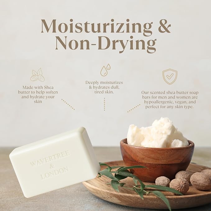 Wavertree & London Goat Milk Scented Natural Soap Bar, 7oz Moisturizing French Triple Milled Soap Bar for Women & Men Enriched with Organic Shea Butter, Pure Bath & Body Soap (1 Bar)