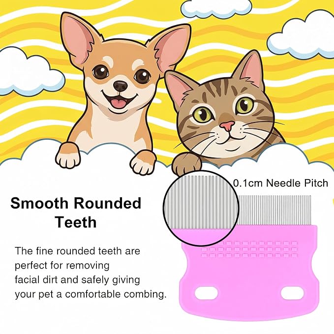 4 Pcs Flea Comb For Dogs Pets Grooming Kit Professional Stainless Steel Tear Stain Remover & Flea Lice Comb For Small Dogs Cats Pets Puppy Tick Grooming And Removing Knots Crust Mucus