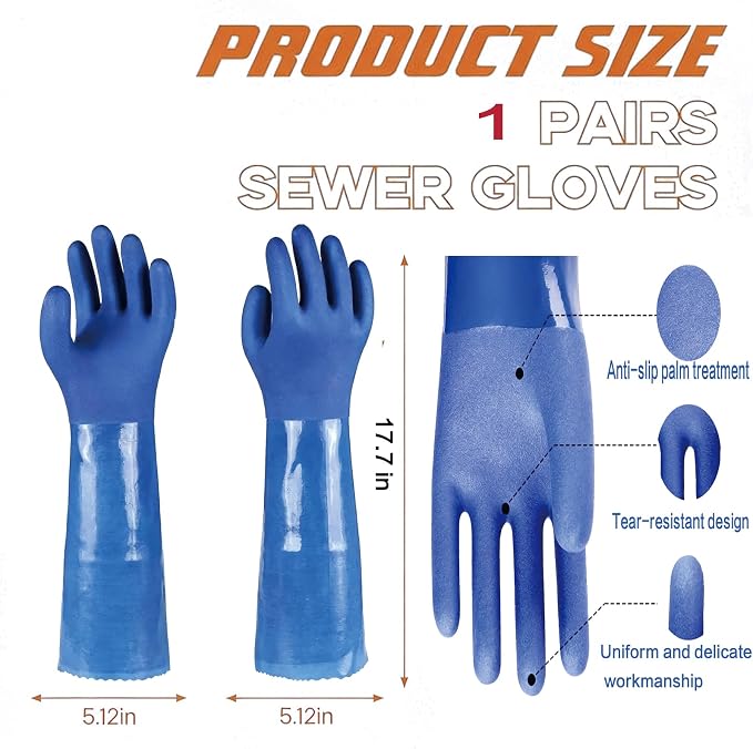 YOFANG 17.7" L Pet Grooming Bathing Gloves,Waterproof Cat Bite-Proof Hair Removal Brush Gloves,Rubber Washing Gloves for Dogs & Cats with Massage Frosted Particles,Blue
