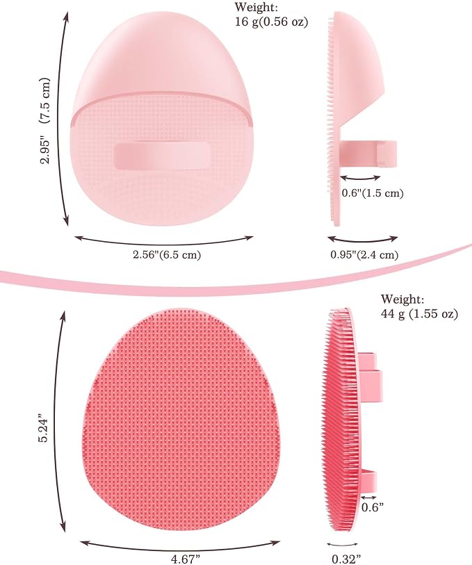 Manmihealth Silicone Back Scrubber (Thick Bristles) & Bath Glove & Face Brush Set (3PCS), Super-Exfoliating & Lathering Body Scrubber, Shower Brush, Face Scrubber Combination, with a Free Hook (Pink)