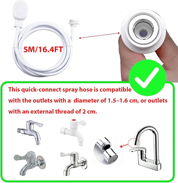 5m/16.40ft Quick-Connect Sink Spray Rrubber Hose,Shampoo Sprayer Handheld Hose Portable Sink Spraye Strainers for Bathing Baby,Pets Shower,Rinsing Vegetables,Washing Hair