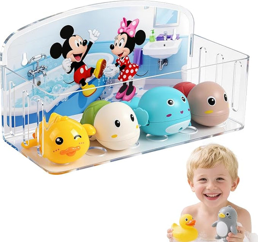 Bath Toy Storage,Bathtub Toy Storage Holder,Transparent Bath Toy Holder with Drain Holes,Large Capacity Wall Mounted Shower Caddy Shower Organizer,No Drill Shelves Basket (Clear 2)