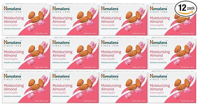 Himalaya Moisturizing Almond Cleansing Bar Soap, Almond Soap Bars for Face and Body, Face Soap Bar, Face Wash Bar, Bath Soaps, Soft Skin, Moisturize Skin, Revitalize and Rejuvenate, 4.41 oz, 12 Pack